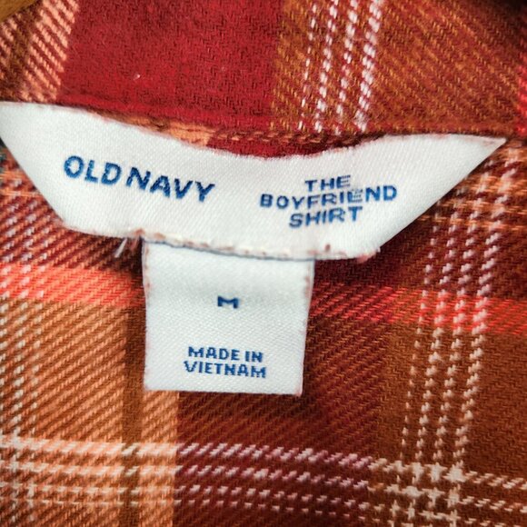 Old Navy The Boyfriend Shirt Women's M Flannel Button Down Orange Blue Plaid - Picture 5 of 6